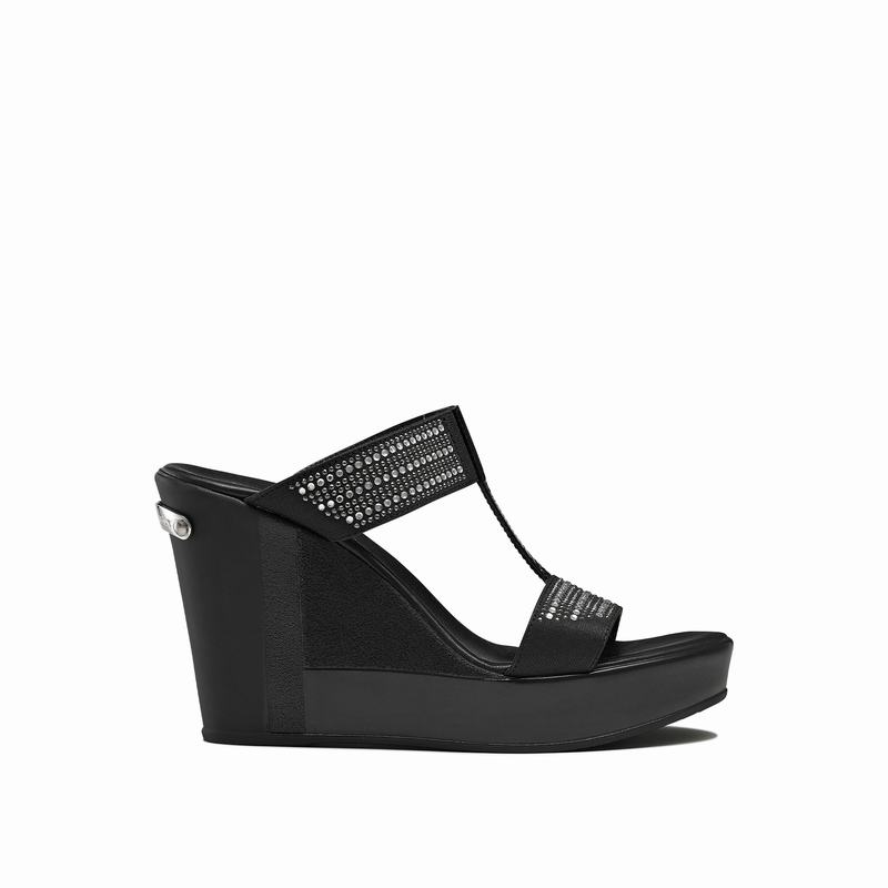 Russell & Bromley Stellamid Womens Embellished Wedge Mules Black |TRH11VU|